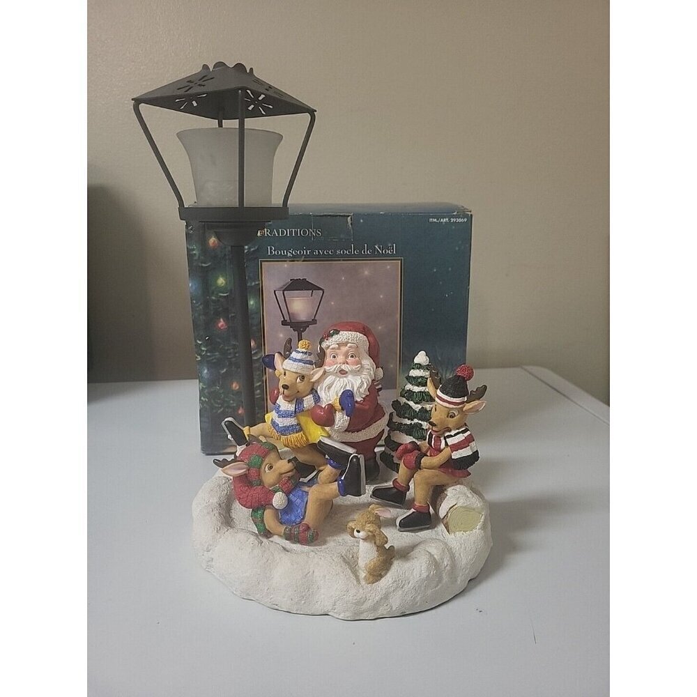Traditions Christmas Candle Street Lamp Scene 293069 Santa Claus Reindeer EUC
